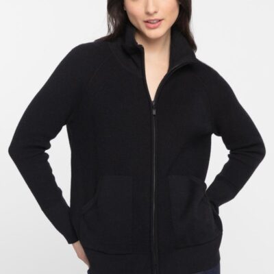 New Kinross Cashmere Thermal Zip Mock Cardigan