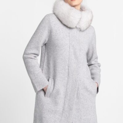 Clearance  Kinross Cashmere Fur Collar Swing Cardigan