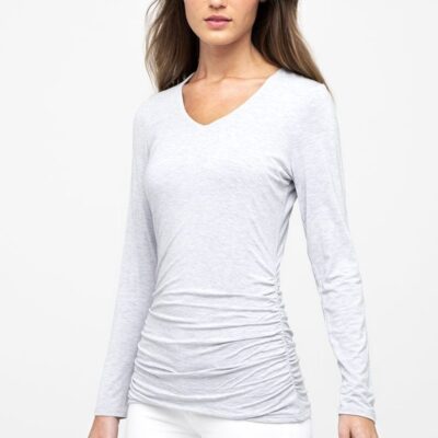 New Kinross Cashmere Bamboo Ruched Ls Vee