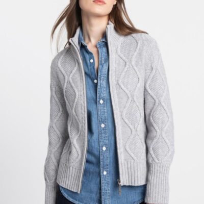 Online Kinross Cashmere Luxe Cable Zip Mock Cardigan