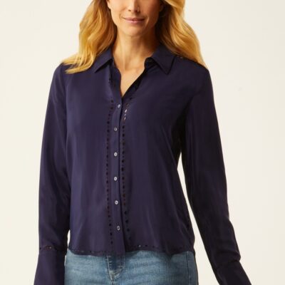 New Ecru Specialty Store Streep Classic Shirt With Laser Cut In Silk