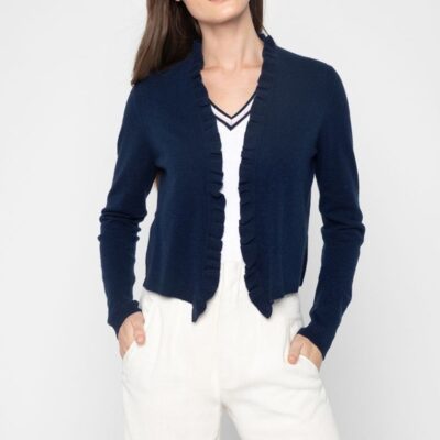 New Kinross Cashmere Ruffle Trim Cardigan