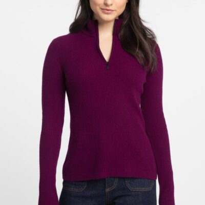 Hot Kinross Cashmere Rib Zip Mock