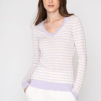 Clearance  Kinross Cashmere Fitted Stripe Vee