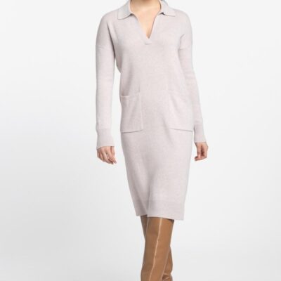 New Kinross Cashmere Split Neck Polo Dress