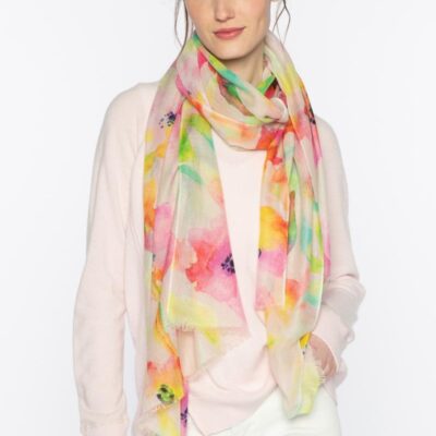 Best Kinross Cashmere Pretty In Pink Posy Print Scarf