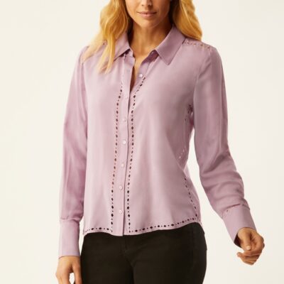 Wholesale Ecru Specialty Store Streep Classic Shirt With Laser Cut In Silk