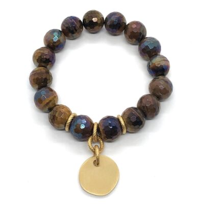 Best Deborah Grivas Brown Glazed Tiger Eye Stretch Bracelet With Charm