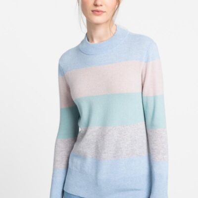 Clearance  Kinross Cashmere Wide Stripe Crew Pullover