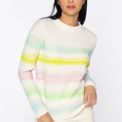 Wholesale Kinross Cashmere Painted Stripe Crew Ivory Multi