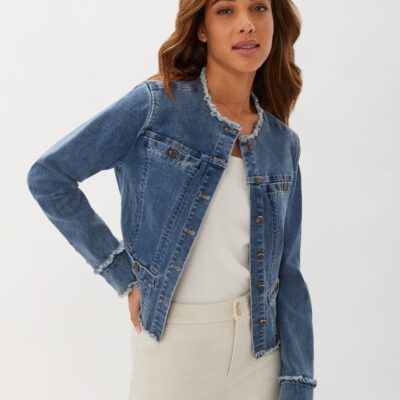 Clearance  Ecru Specialty Store Collarless Jacket With Fray Vintage