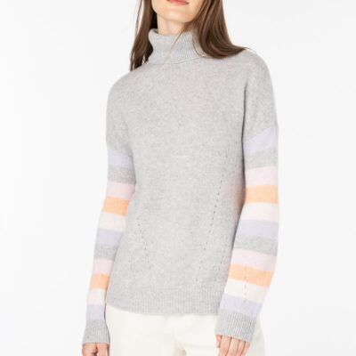 Wholesale Kinross Cashmere Stripe Sleeve T-Neck